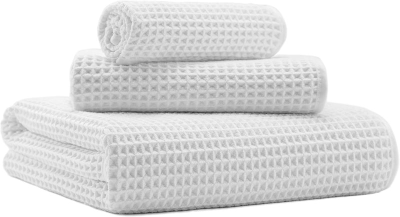 MICROFI New Microfiber Waffle Bath Towels, 3 Pieces, Oversized, Soft, Absorbent, Fast Drying, Lint Free, Includes Bath, Face and Hand Towels - Image 1